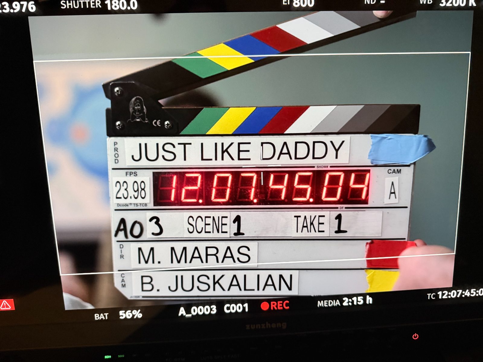 Just Like Daddy slate — Scene 1, Take 1